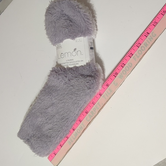 Lemon 3 pair Faux Fur cozy socks womens one size - Picture 7 of 7